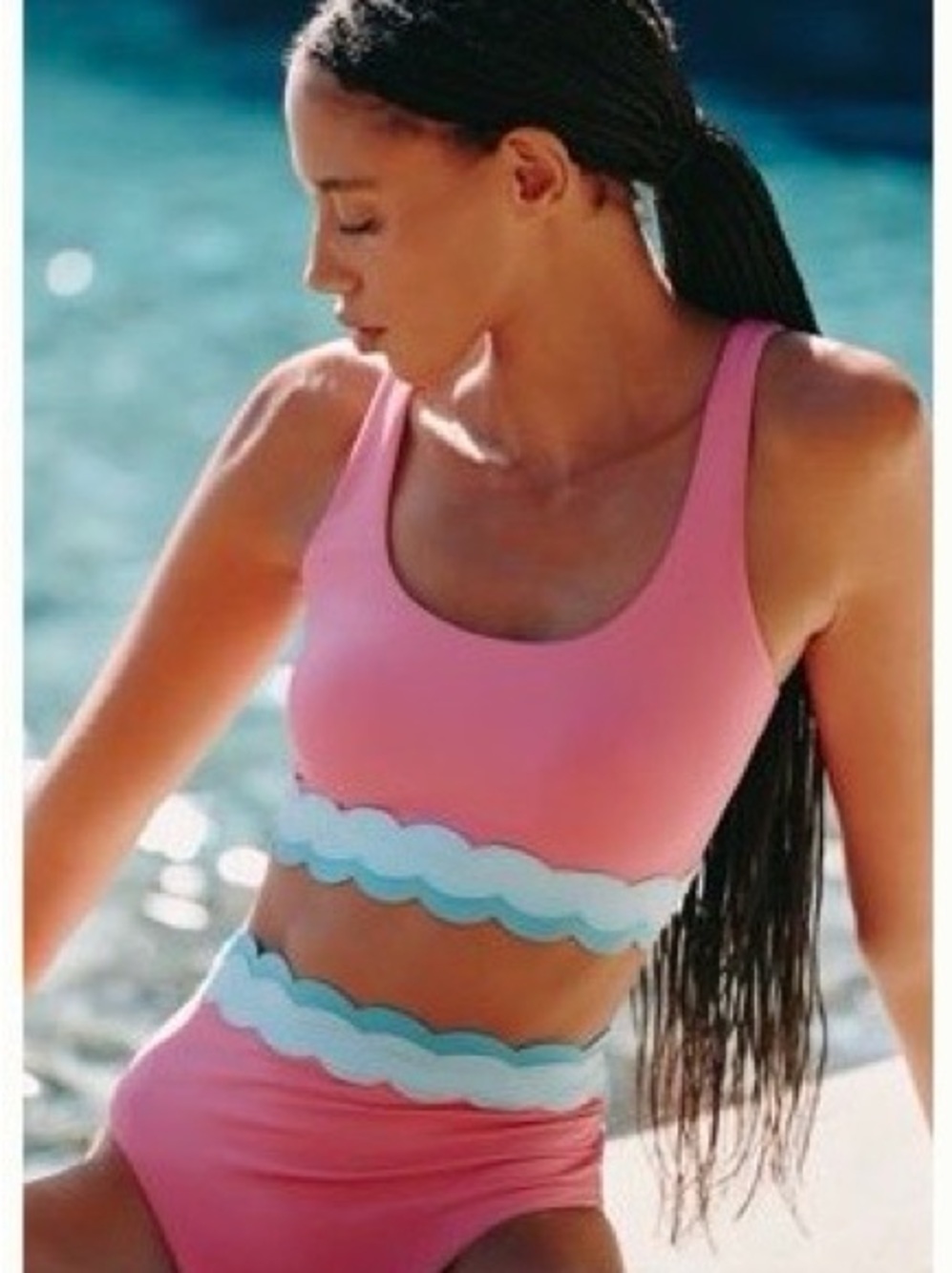 NWT new small Anthropologie x beach riot Marin bikini swim top pink blue scallop